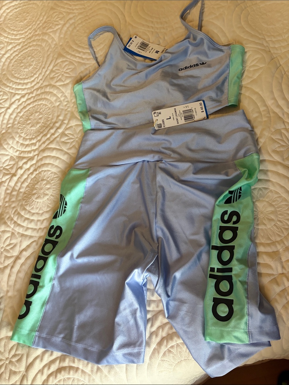 adidas Light Blue and Mint Green Two-Piece Athletic Set size large/medium